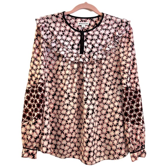Whistles Tops - Whistles Black White Red Star Frilled Yoke Chiffon Blouse UK8